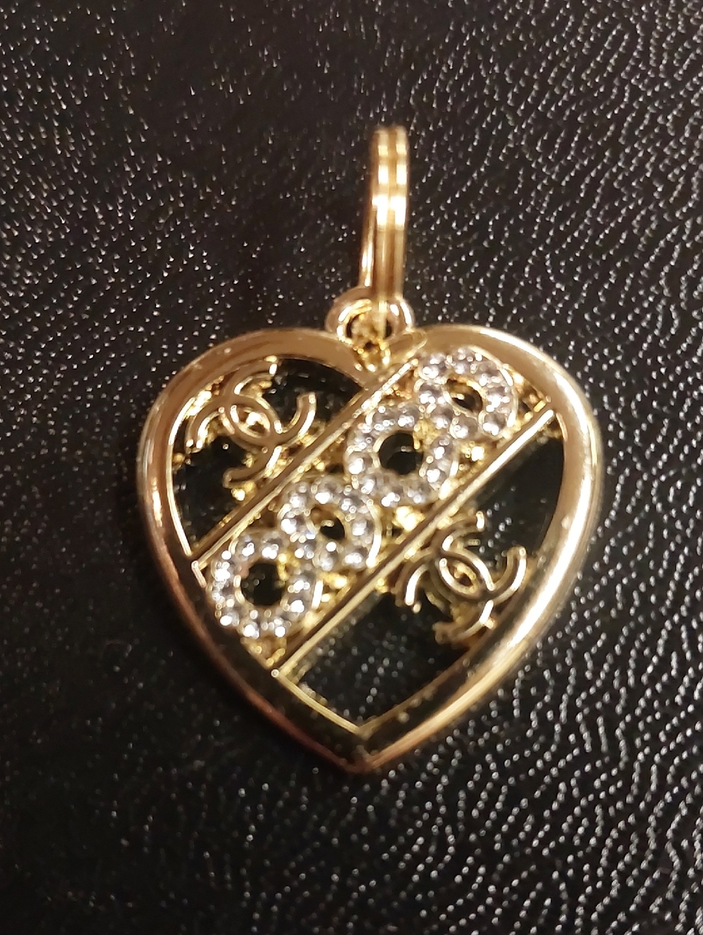 CC Gold Heart Coco Charm Pendant with Crystal Accents
